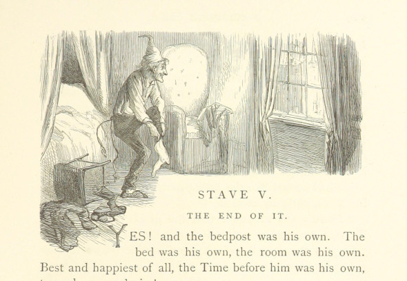 Charles Dickens' 'A Christmas Carol' is a novella that tells the story of Ebenezer Scrooge’s transformation from a miserly old man to a generous benefactor, with illustrations by S. Eytinge that capture the story’s spirit.