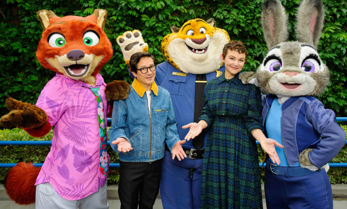 Ke Huy Quan and Ginnifer Goodwin Pose With “Zootopia 2” Characters at Disney California Adventure Park