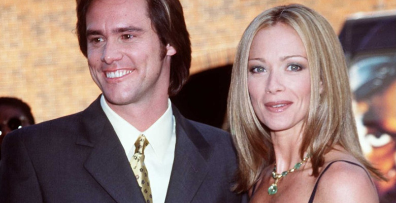 6/1/98 Westwood, CA. Jim Carrey and Lauren Holly at the premiere of his new movie "The Truman Show."