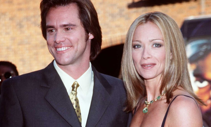 6/1/98 Westwood, CA. Jim Carrey and Lauren Holly at the premiere of his new movie "The Truman Show."