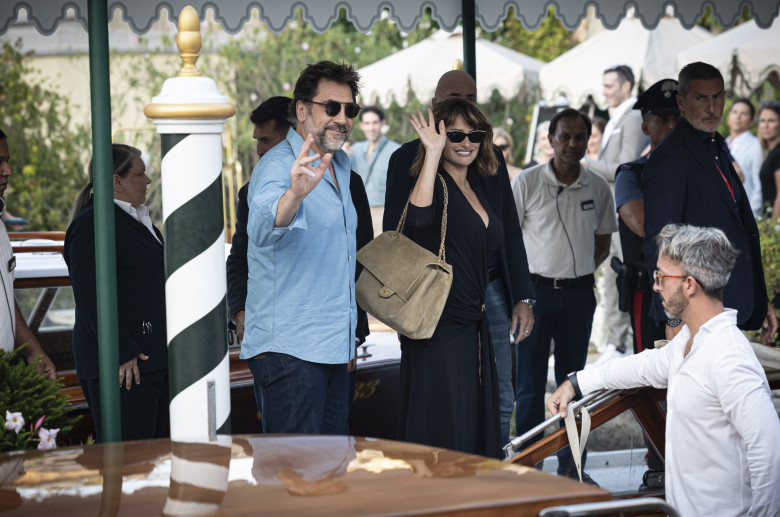 Penelope Cruz And Javier Bardem Arrive At The Dock Of The Hotel Excelsior At The 83rd Venice Film Festival.