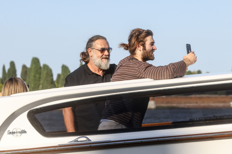 Hollywood Star Russell Crowe arrives in Venice with family during the 83rd Venice Film Festival.