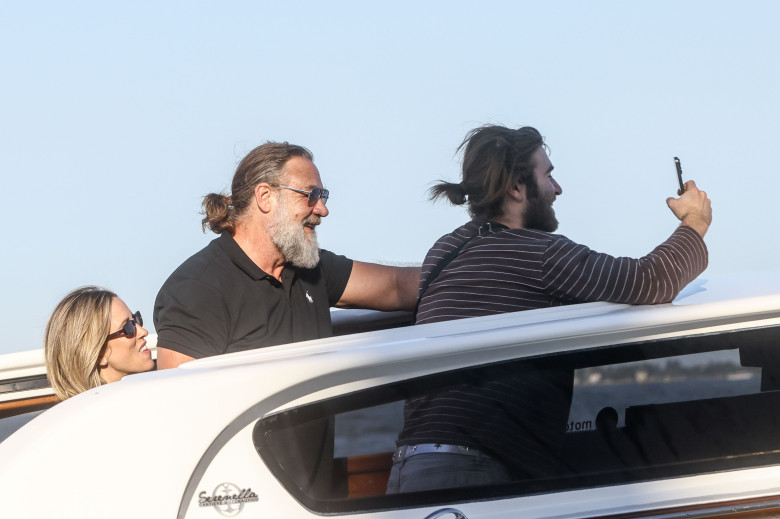 Hollywood Star Russell Crowe arrives in Venice with family during the 83rd Venice Film Festival.