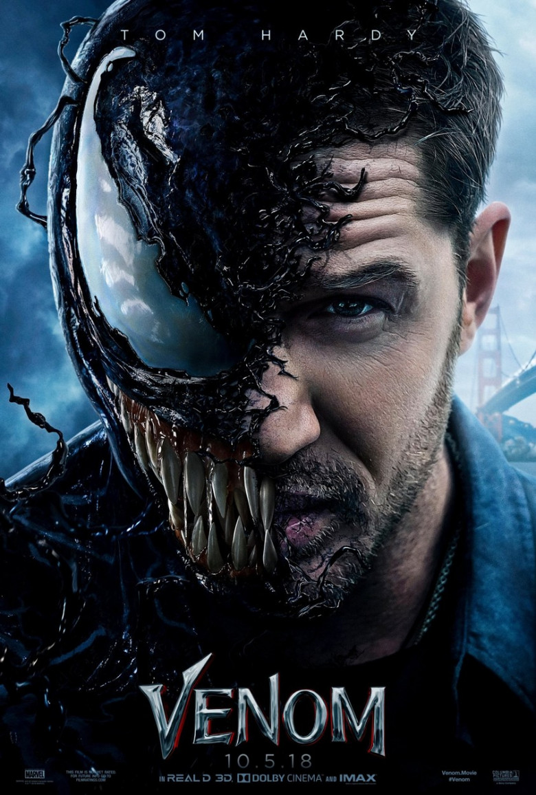 Venom (2018) directed by Ruben Fleischer and starring Tom Hardy, Michelle Williams and Woody Harrelson. Eddie Brock comes into contact with an alien Symbiote and together they become the anti-hero Venom.
