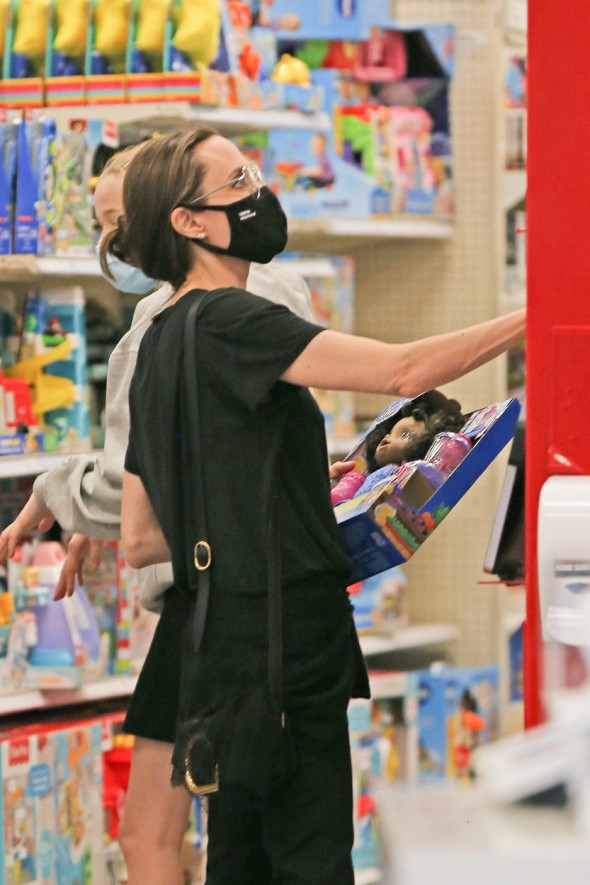 *EXCLUSIVE* Angelina Jolie takes her family out to Target to get some shopping done