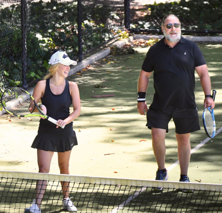EXCLUSIVE: *NO DAILYMAIL ONLINE* Russell Crowe and rumoured new girlfriend, Britney Theriot, play a game of tennis together in Sydney