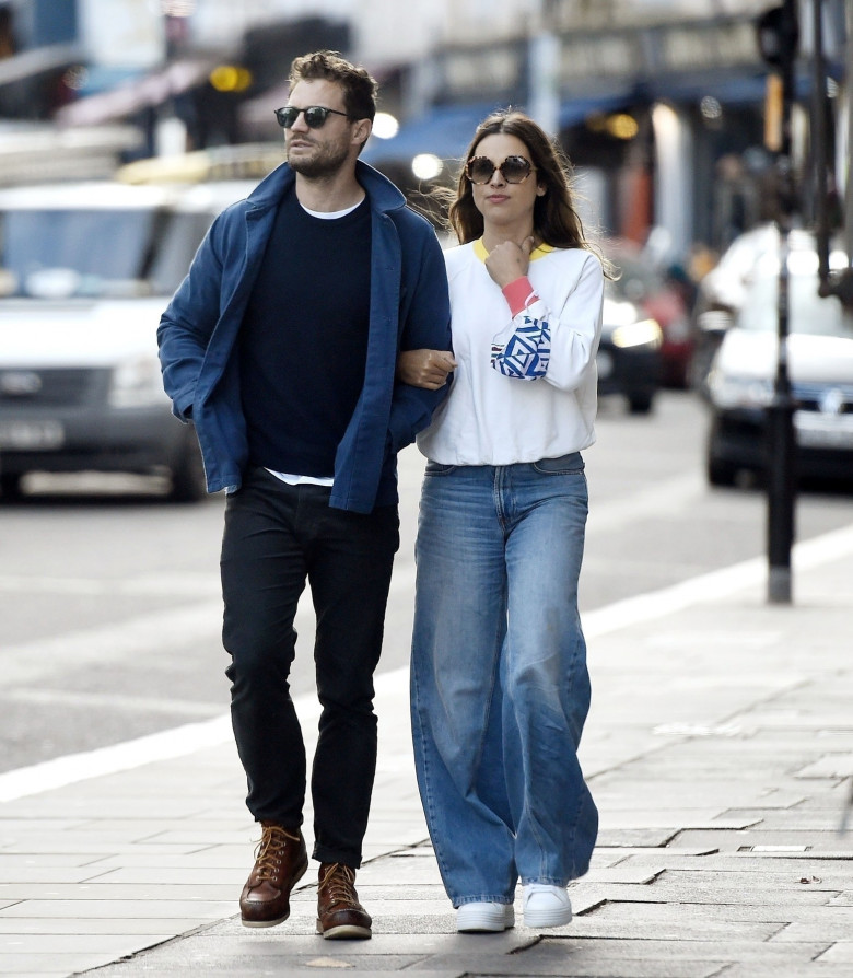 *EXCLUSIVE* WEB MUST CALL FOR PRICING  - 50 Shades Of Grey's Jamie Dornan and wife Amelia Warner spotted out for lunch and shopping in London's Notting Hill.
