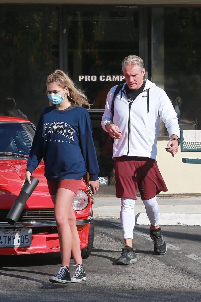 *EXCLUSIVE* Dolph Lundgren and Emma Krokdal workout at Pro Camp gym in Venice