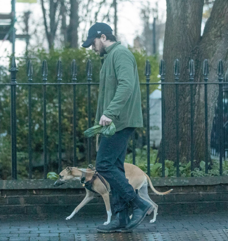 EXCLUSIVE: Kit Harington pictured out in North London with his beloved pet pooch