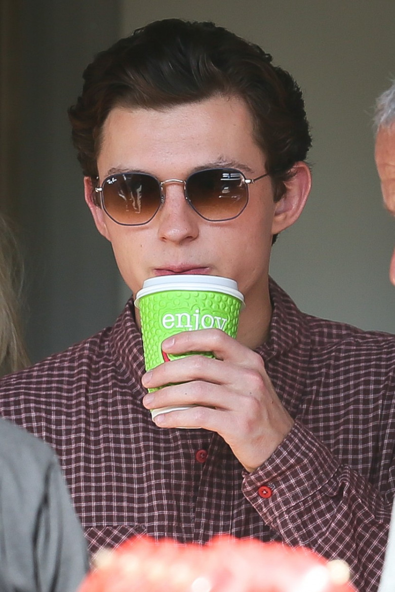Tom Holland seen on the first day of filming the new &apos;Spider Man Far From Home&apos; - Hertfordshire