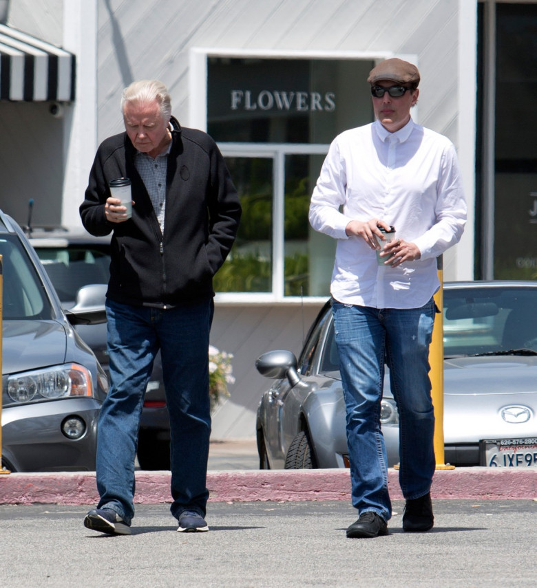 EXCLUSIVE: John Voight takes a stroll and drinks coffee with Son James Voight in Beverly Hills, CA