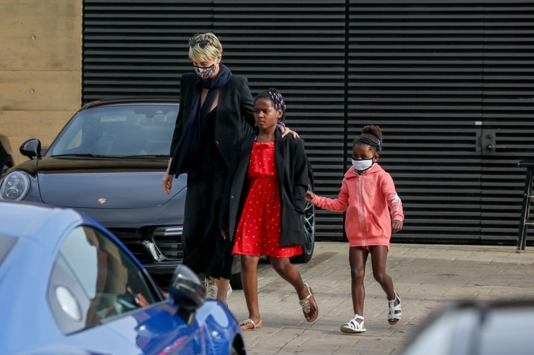 *EXCLUSIVE* Charlize Theron has dinner with her two children Jackson and August at Nobu
