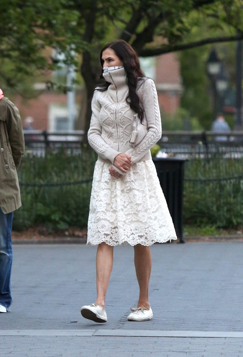 Famke Janssen Stopping to Watch Dogs in Washington Square Park