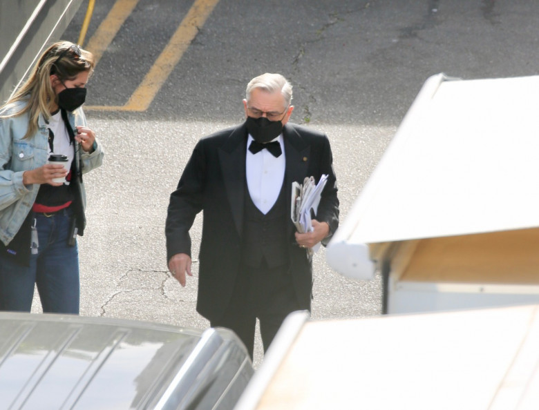 Robert De Niro, Margot Robbie, Chris Rock, Anya Taylor-Joy and John David Washington on the Set of 'Canterbury Glass' in Los Angeles.