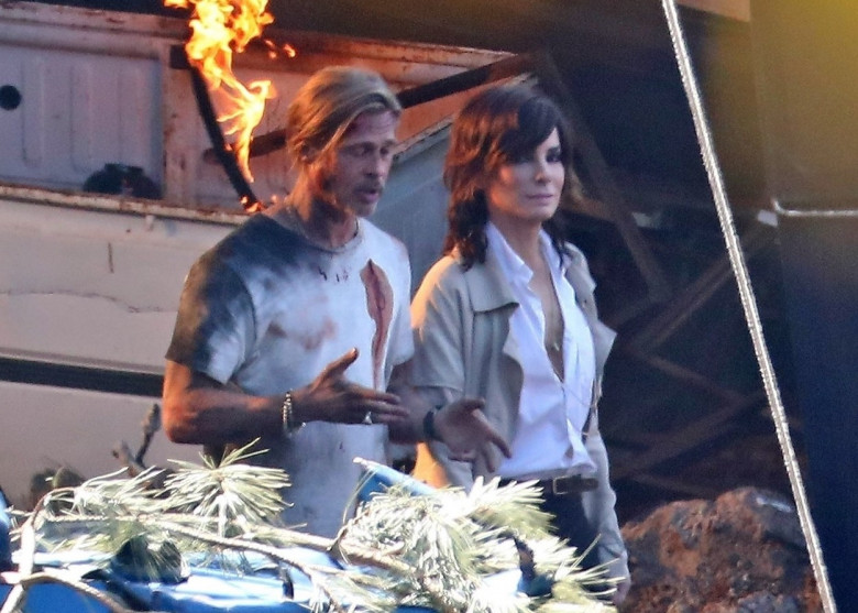 *EXCLUSIVE* **WEB EMBARGO UNTIL 3/6/21 AT 1PM EST** Brad Pitt and Sandra Bullock continue filming "Bullet Train'' in LA - ** WEB MUST CALL FOR PRICING **