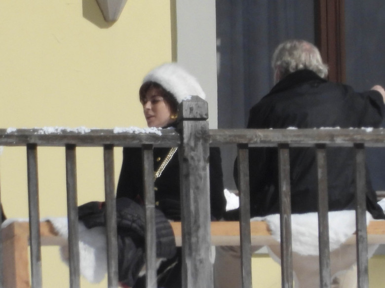 Lady Gaga and Adam Driver filming House of Gucci in Gressoney St. Jean, Italy. directed by Ridley Scott