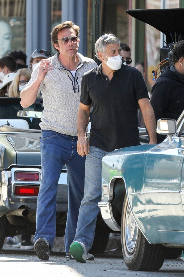 *EXCLUSIVE* Ben Affleck is spotted with director George Clooney on the set of "The Tender Bar" as Ben wraps up filming