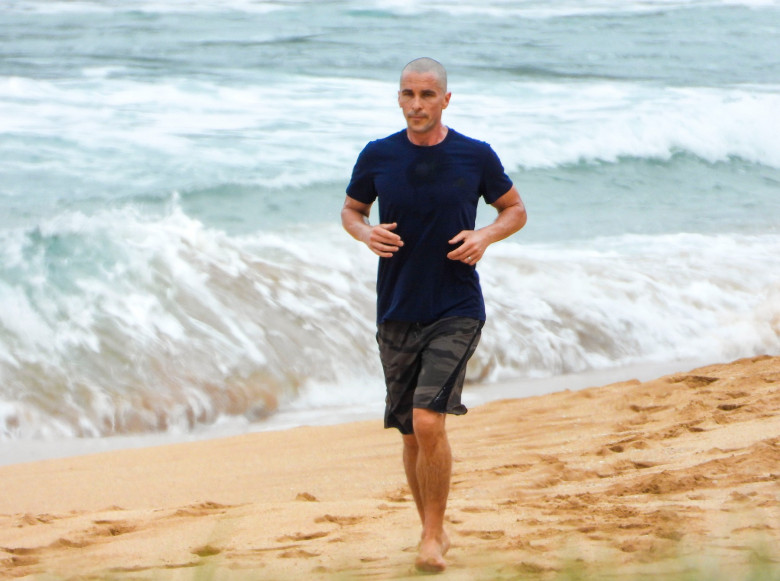 EXCLUSIVE: *NO DAILYMAIL ONLINE* A BALD Christian Bale spotted for the first time in Sydney, jogging at Whale Beach in Sydney's Northern Beaches