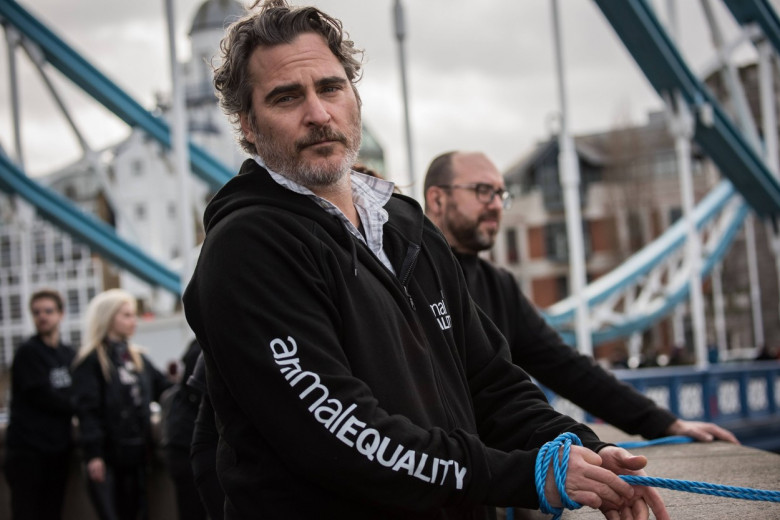 Joaquin Phoenix protests with Animal Equality