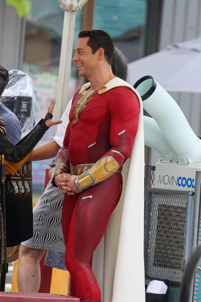 *EXCLUSIVE*  Helen Mirren is seen for the first time as villain Hespera alongside Zachary Levi as they film "Shazam: Fury of the Gods"