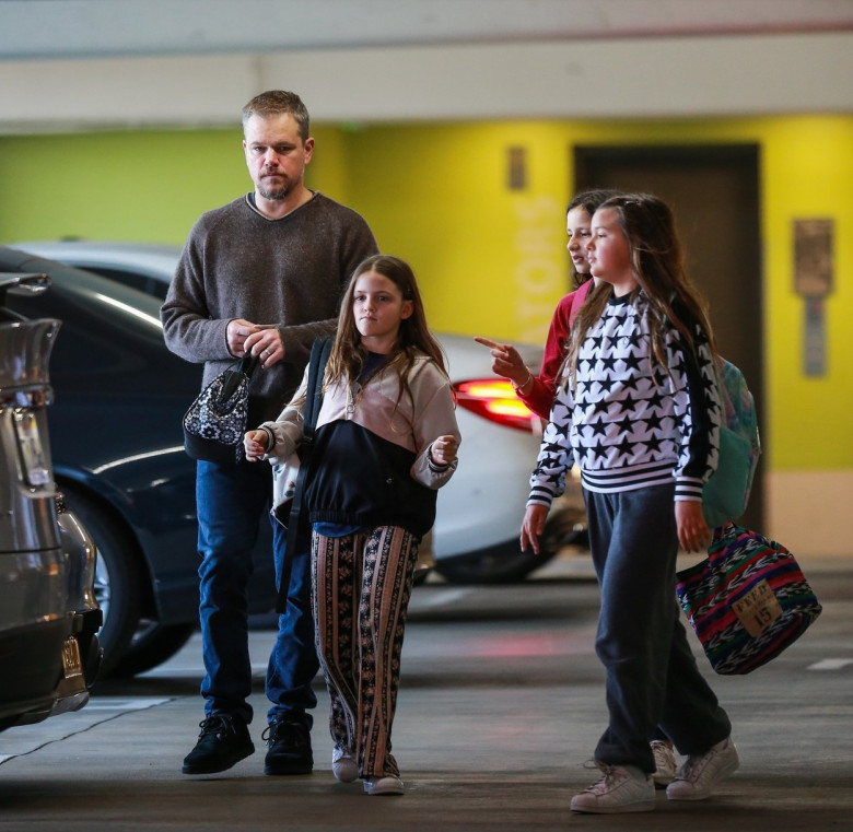 *EXCLUSIVE* Matt Damon steps out in Santa Monica with his wife and his three daughters