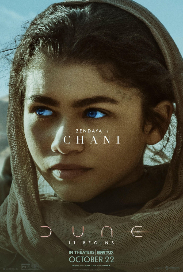 Dune (2021) directed by Denis Villeneuve and starring Zendaya as Chani. Big screen adaptation of Frank Herbert's sci-fi masterpiece about the coming of a prophesied Messiah who will lead the Fremen and take control of Arrakis and the spice that enables lo