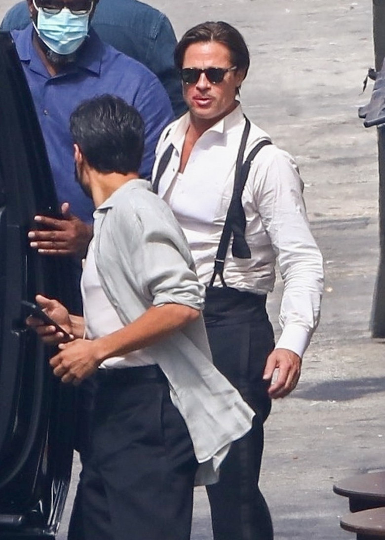 *EXCLUSIVE* Brad Pitt wraps up filming for the day on the set of 'Babylon' in LA