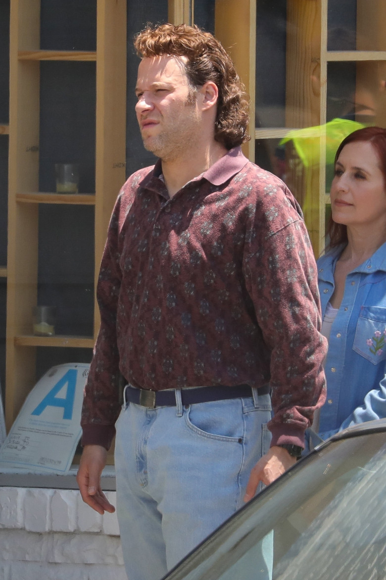 *EXCLUSIVE* Seth Rogen makes funny faces on the set of 'Pam and Tommy'