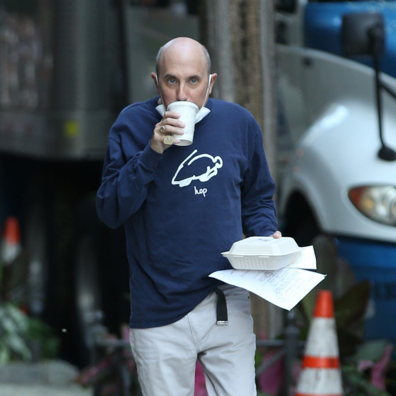 Willie Garson Gets In A Morning Sip Of Coffee On The Set Of 'And Just Like That Filming In New York City