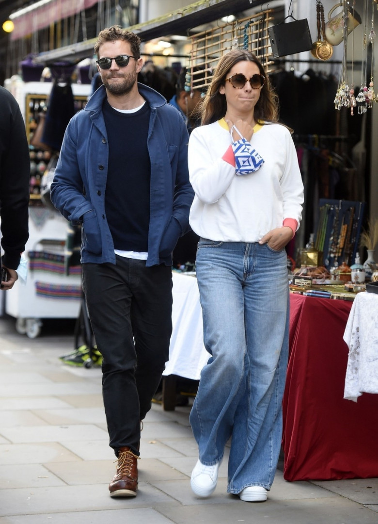 *EXCLUSIVE* WEB MUST CALL FOR PRICING  - 50 Shades Of Grey's Jamie Dornan and wife Amelia Warner spotted out for lunch and shopping in London's Notting Hill.