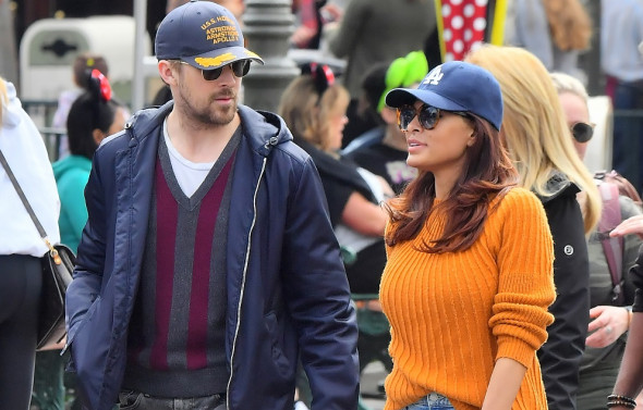 ** PREMIUM EXCLUSIVE RATES APPLY ** Eva Mendes celebrates her 45th birthday with her husband Ryan Gosling and two daughters at the happiest place on earth