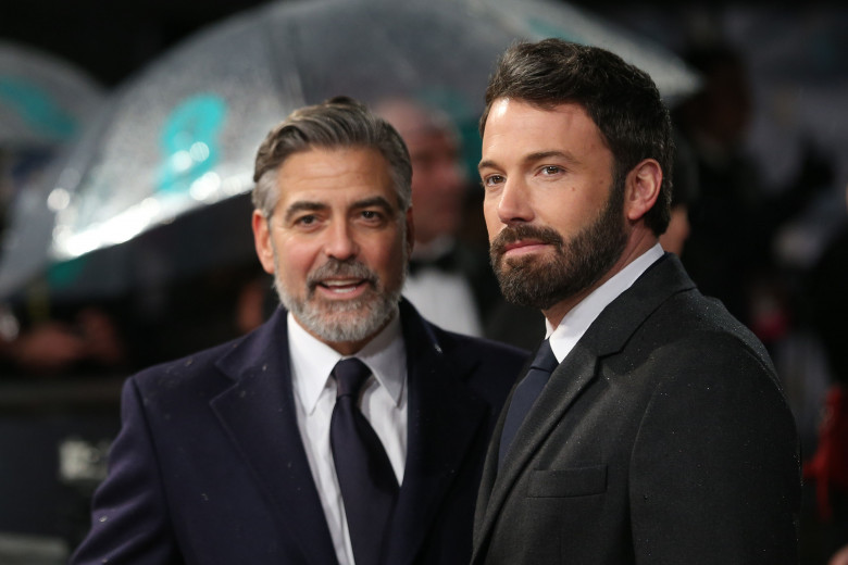 George Clooney and Ben Affleck arrive at the 2013 BAFTA Awards, held at the Royal Opera House in London