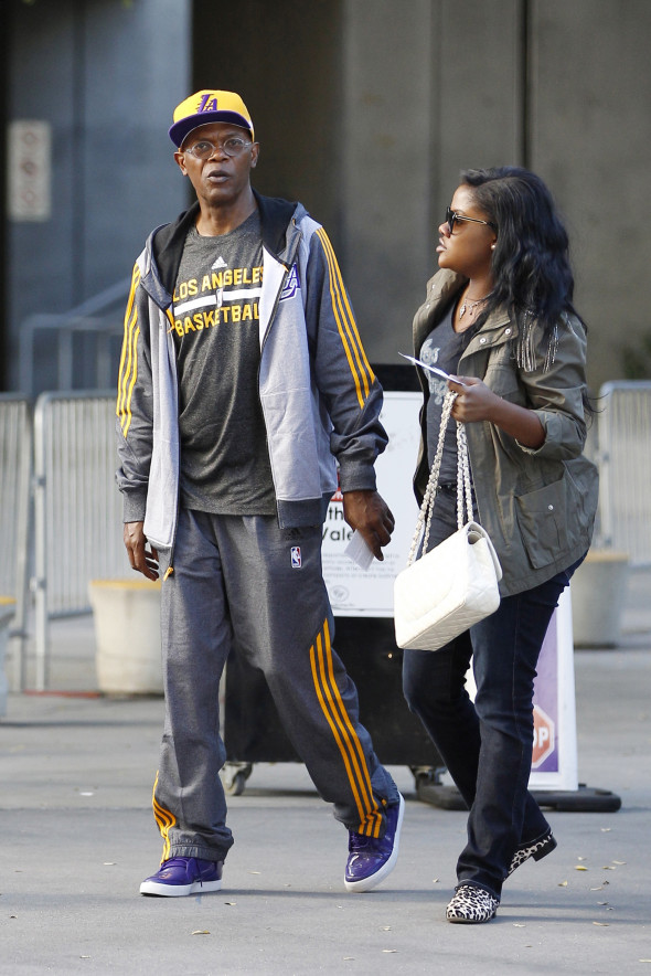 Samuel L. Jackson and daughter Zoe go to the Christmas Day Laker Game Samuel L. Jackson