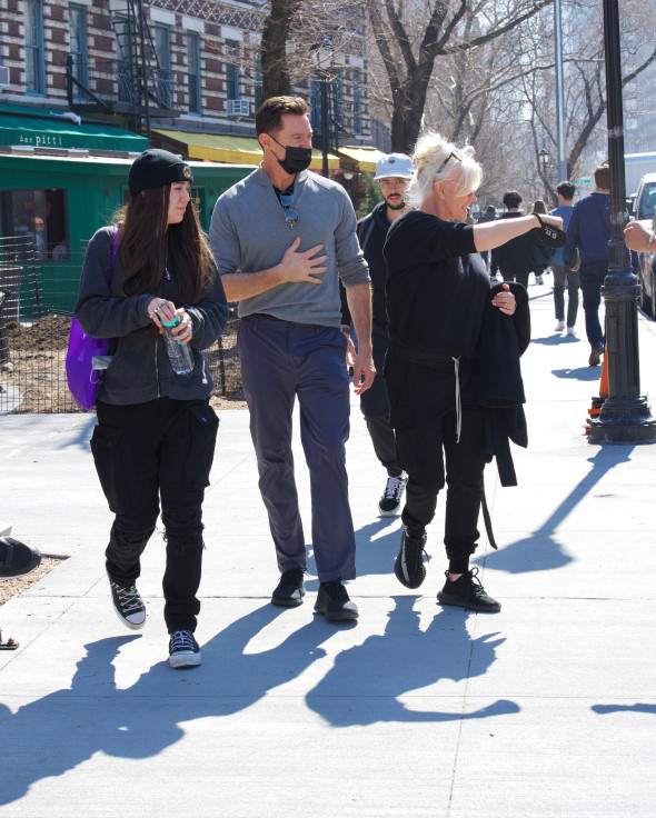 Hugh jackman rare appearance with his family having lunch at bar piti enjoying the weather out in New York City