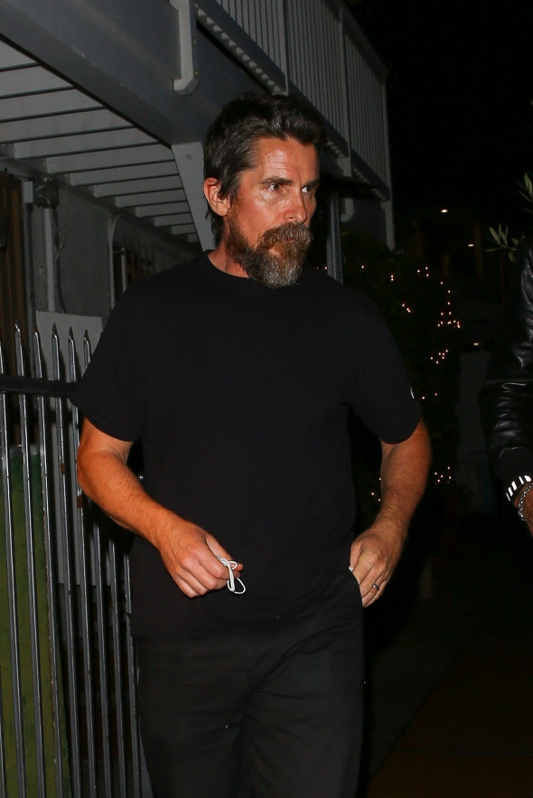 *EXCLUSIVE* Christian Bale and family pictured leaving Giorgio Baldi restaurant after enjoying dinner with friends