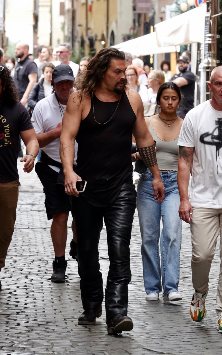 The American actor Jason Momoa is seen filming out on location of the upcoming new movie trilogy Fast and Furious 10 in Rome