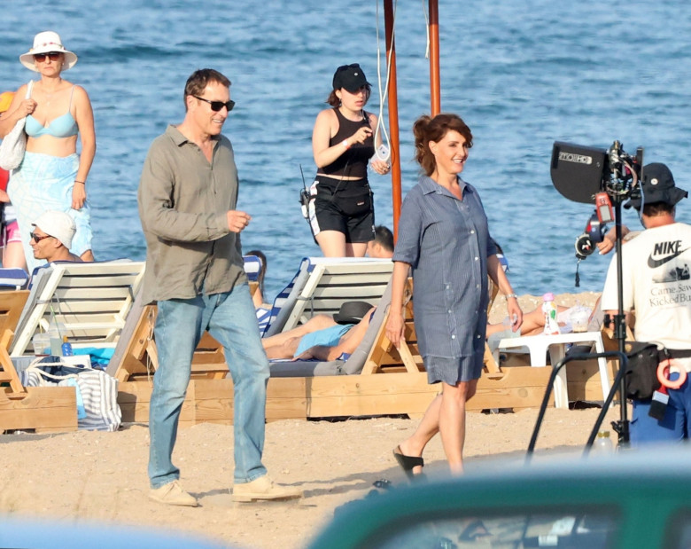 The Canadian actress and director, Nia Vardalos and the cast and crew are seen on the set filming "My Big Greek Fat Wedding 3" in Athens.