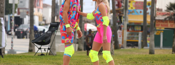 Margot Robbie and Ryan Gosling Rollerblade in Neon at Venice Beach While Filming Barbie Movie