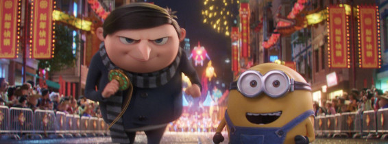 Undated film still handout from Minions: The Rise Of Gru. Pictured: Gru (voiced by Steve Carell) and Minion Otto. PA Feature SHOWBIZ Film Reviews. Picture credit should read: PA Photo/Universal Studios. All Rights Reserved. WARNING: This picture must only