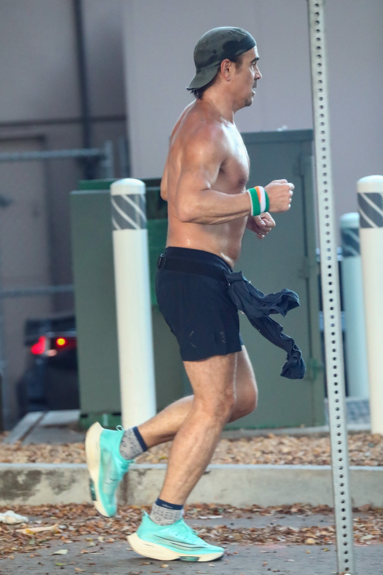 *EXCLUSIVE* Shirtless Colin Farrell works up a healthy sweat running in LA