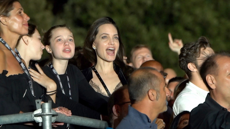 Angelina Jolie and her daughter Shiloh Jolie-Pitt attend the Maneskin concert for the world premiere of the "Loud Kids Tour" at the "Circo Massimo" in Rome