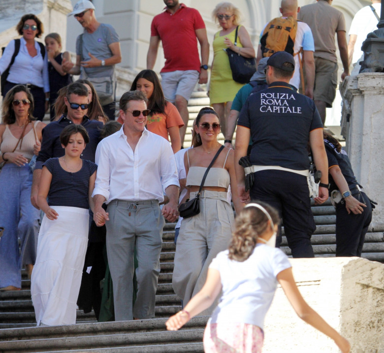 *EXCLUSIVE* *WEB MUST CALL FOR PRICING* Matt Damon and his family on summer vacation in Rome