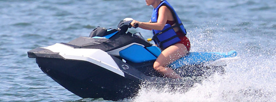 PREMIUM EXCLUSIVE: Scarlett Johansson Hits The Ocean in a Red Bikini in East Hampton.