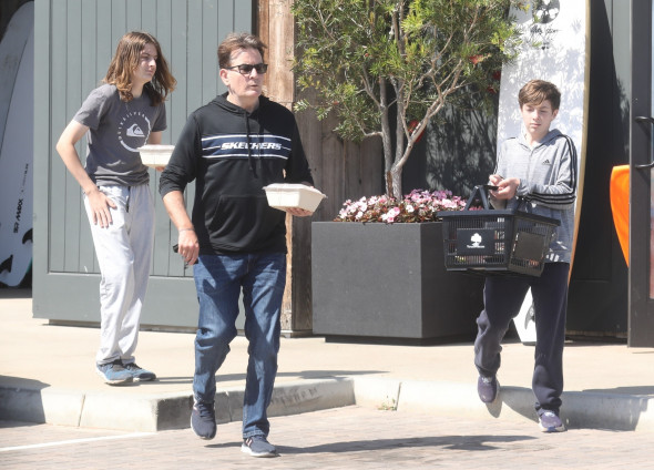 *EXCLUSIVE* Charlie Sheen and his twin boys shop at Vintage market together in Malibu