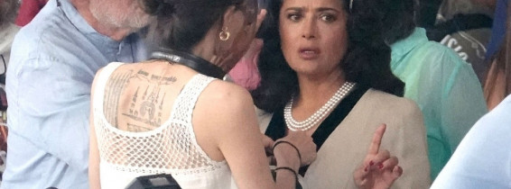 *EXCLUSIVE* Hollywood Actresses Angelina Jolie and Salma Hayek on the set of their new movie 'Without Blood' in Rome.