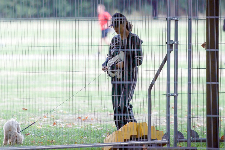 Catherine Zeta-Jones, fotografiată în parc, la plimbare cu câinele