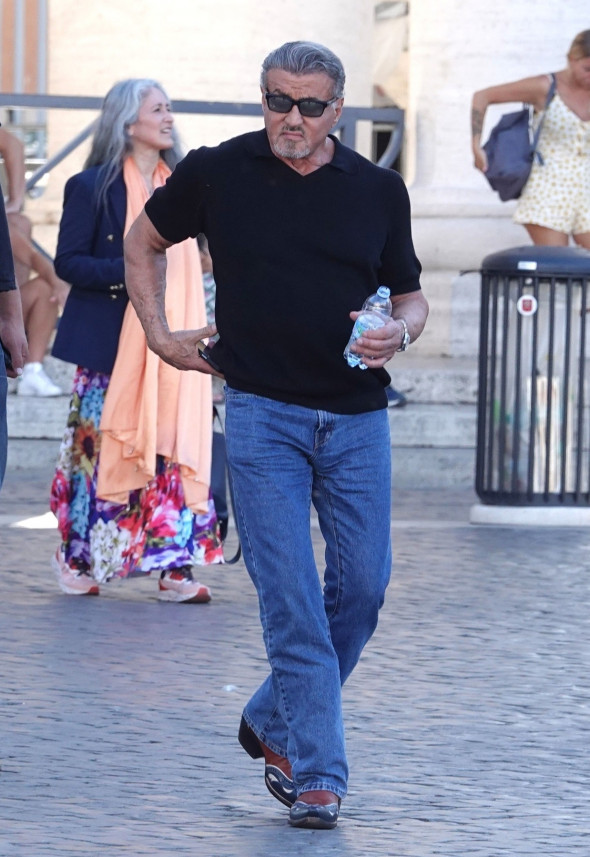 *EXCLUSIVE* The Hollywood Actor Sylvester Stallone takes a break from his rumoured troubles from his wife Jennifer Flavin by chilling out in the eternal city of Rome where he visited the historical St. Peter's Square
