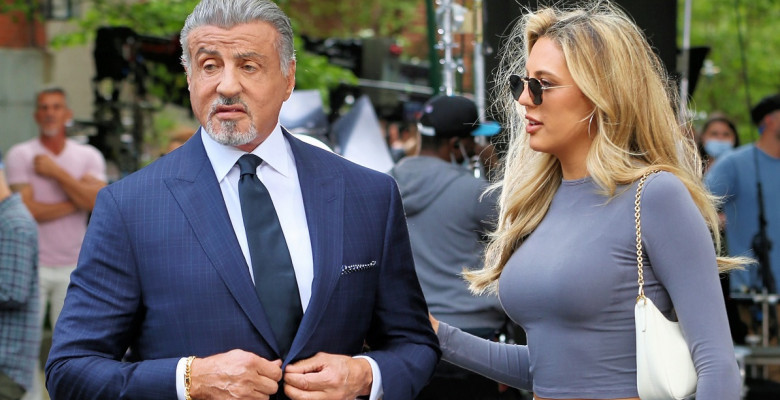 Sophia Stallone visits Sylvester Stallone on the set of 'Tulsa King' in New York City