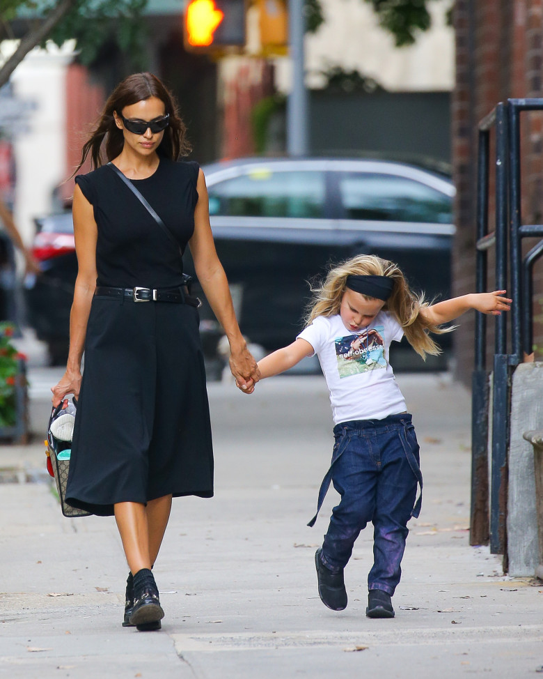 EXCLUSIVE: Irina Shayk And Her Daughter Lea De Seine Shayk Cooper Seen Having Fun While Heading Back Home In New York City