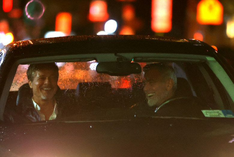 George Clooney &amp; Brad Pitt seen on set filming for their new Apple TV + movie Wolves in New York City